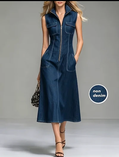 Stylish Sleeveless  Front Zip Dress