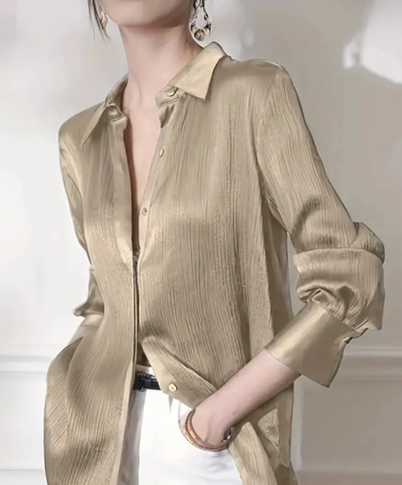 Light Gold Satin Long Sleeve Blouse