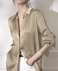 Light Gold Satin Long Sleeve Blouse