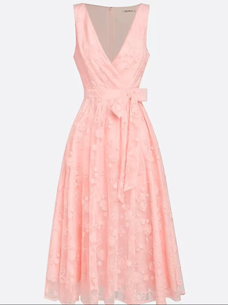 Deep V-Neck Dress Embroidered Sleeveless