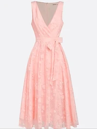 Deep V-Neck Dress Embroidered Sleeveless