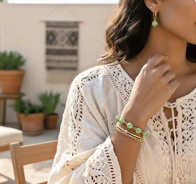 Natural Green Golden  Thread Stone Bracelet