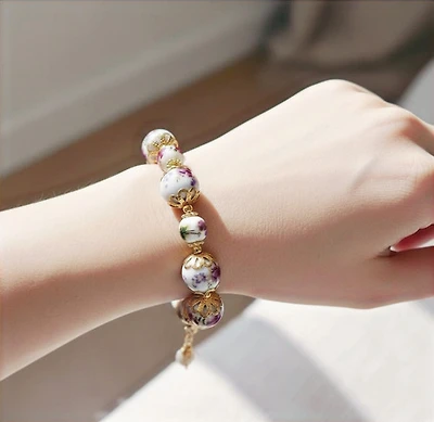 Vintage Chinese Pink Floral Bracelet