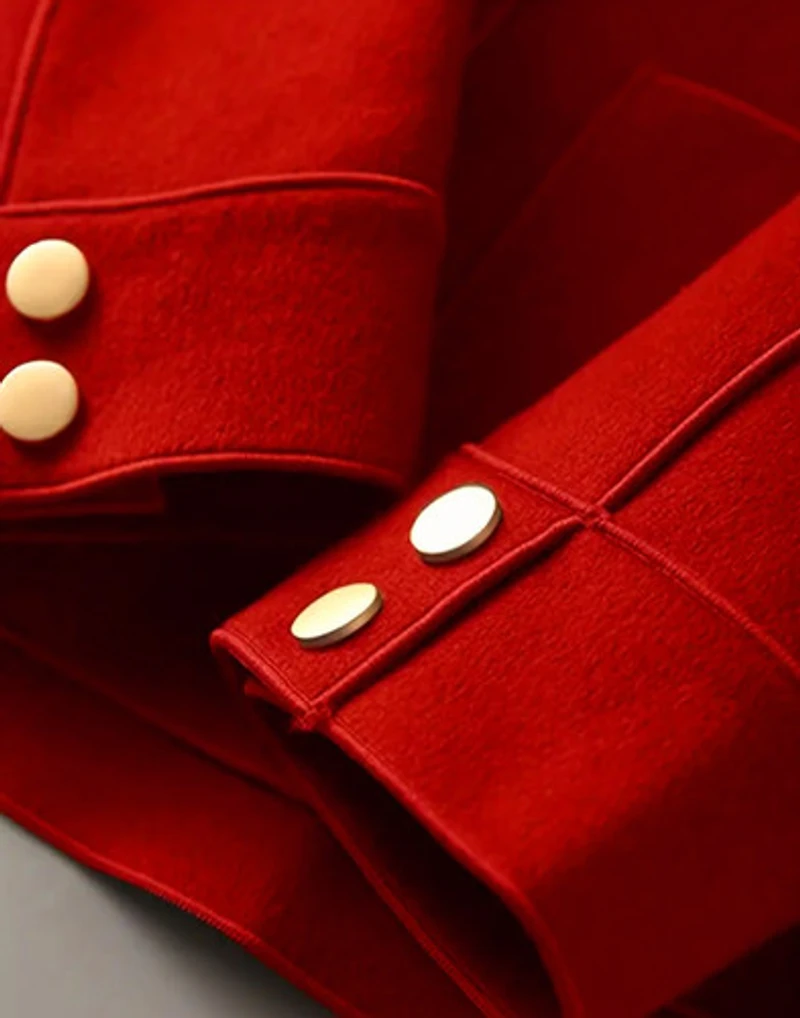 Red Collar Single Breasted Short Coat