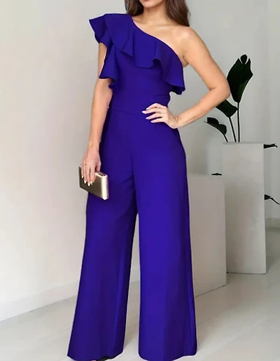 Chic One-Shoulder Ruffle Jumpsuit