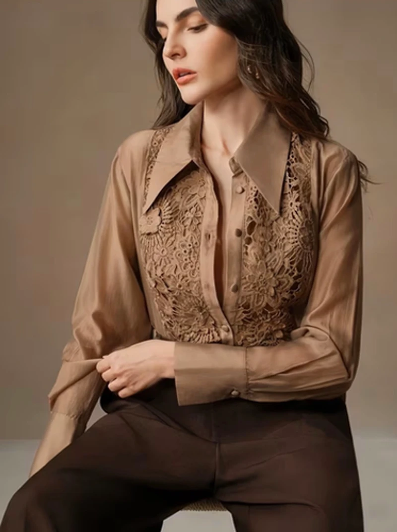 Long Sleeve Lace Embroidery Blouse