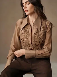 Long Sleeve Lace Embroidery Blouse