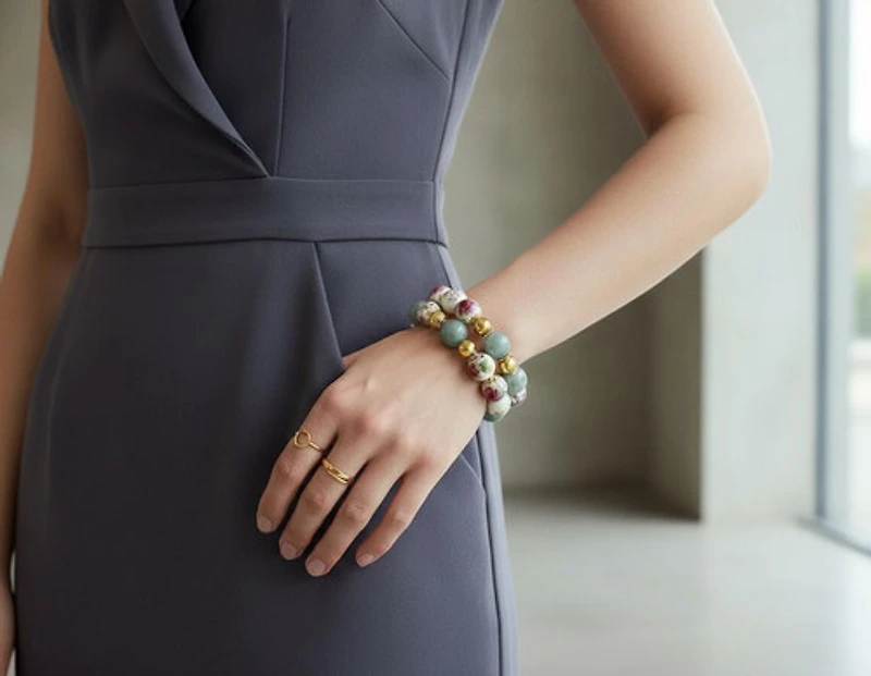 Burmese Jade - Floral Porcelain Bracelet