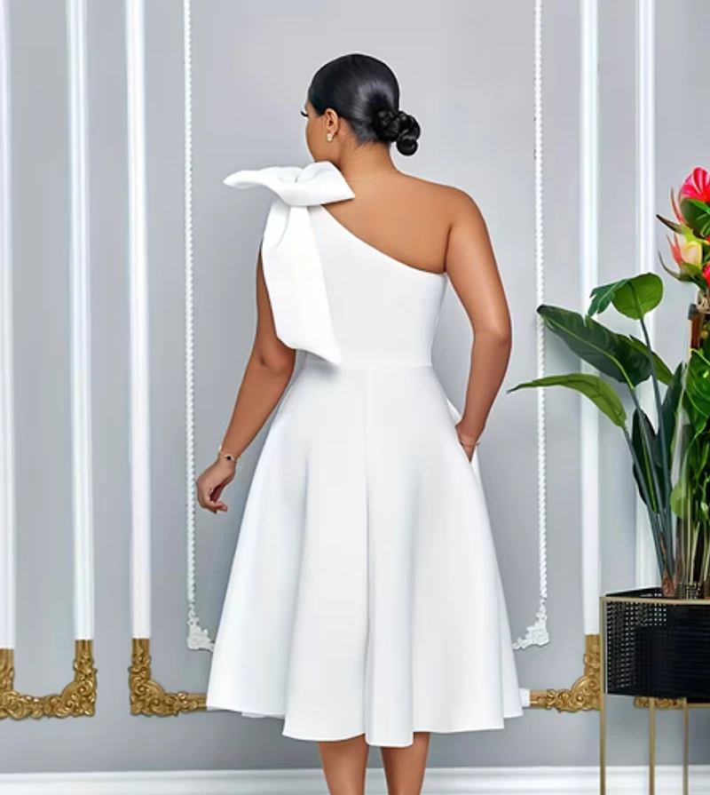 White One Shoulder with Bow Gown