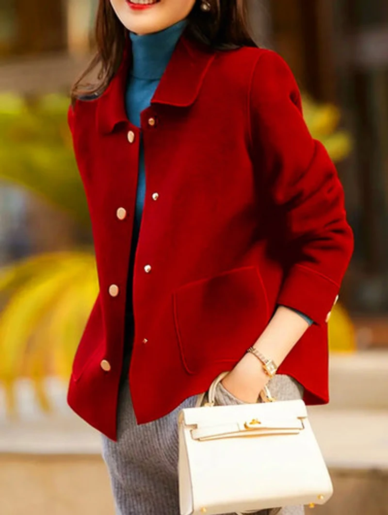 Red Collar Single Breasted Short Coat