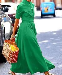 Elegant Green Shirt Dress with Belt and Pockets