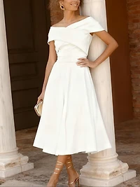 White Off Shoulder Cross V-Neck Dress