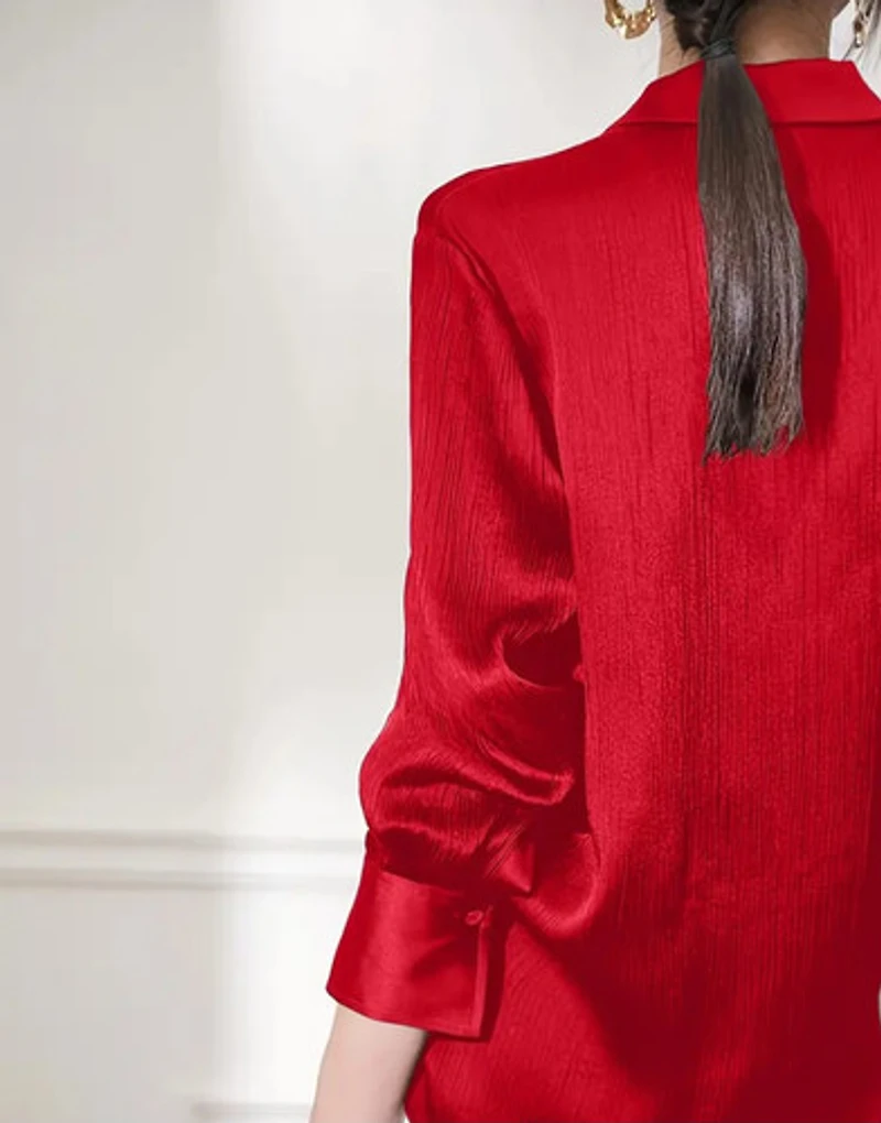 Elegant Women's Red Satin-Finish Shirt