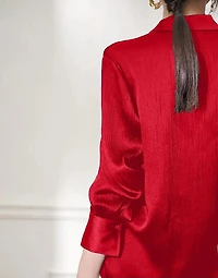 Elegant Women's Red Satin-Finish Shirt