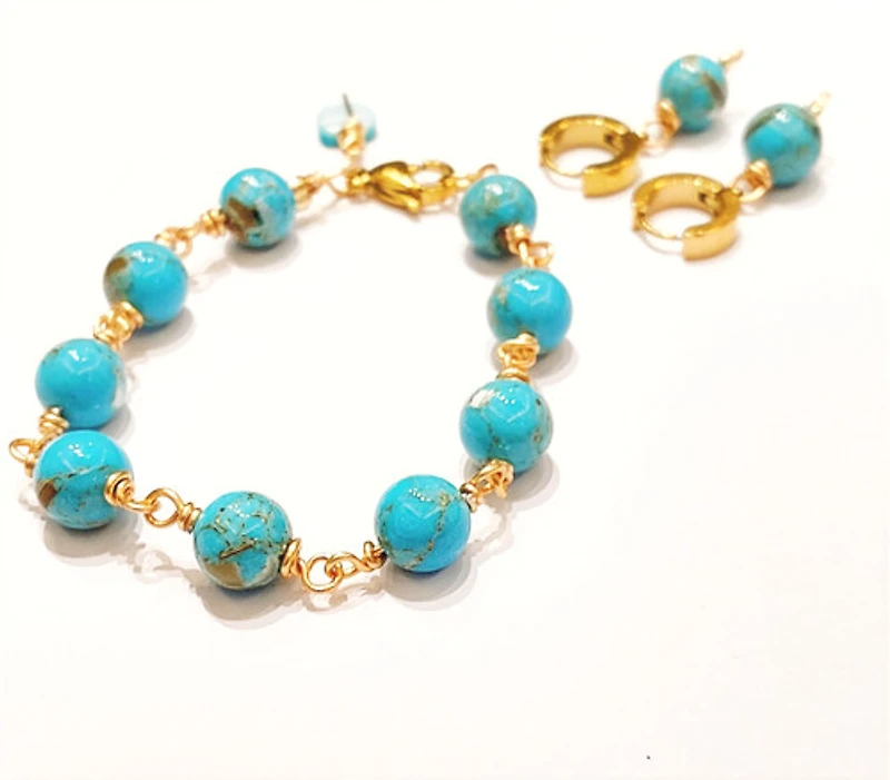 Natural Blue Golden Brown Turquoise Bracelet 