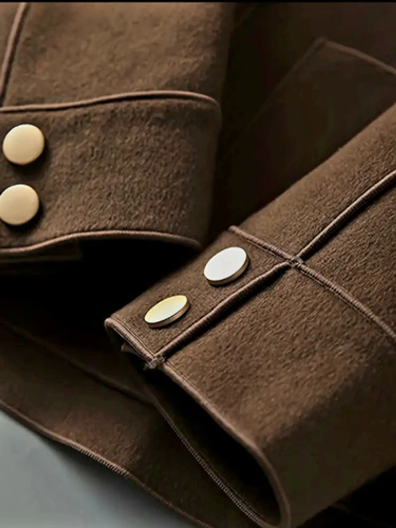 Collar Single Breasted Brown Jacket