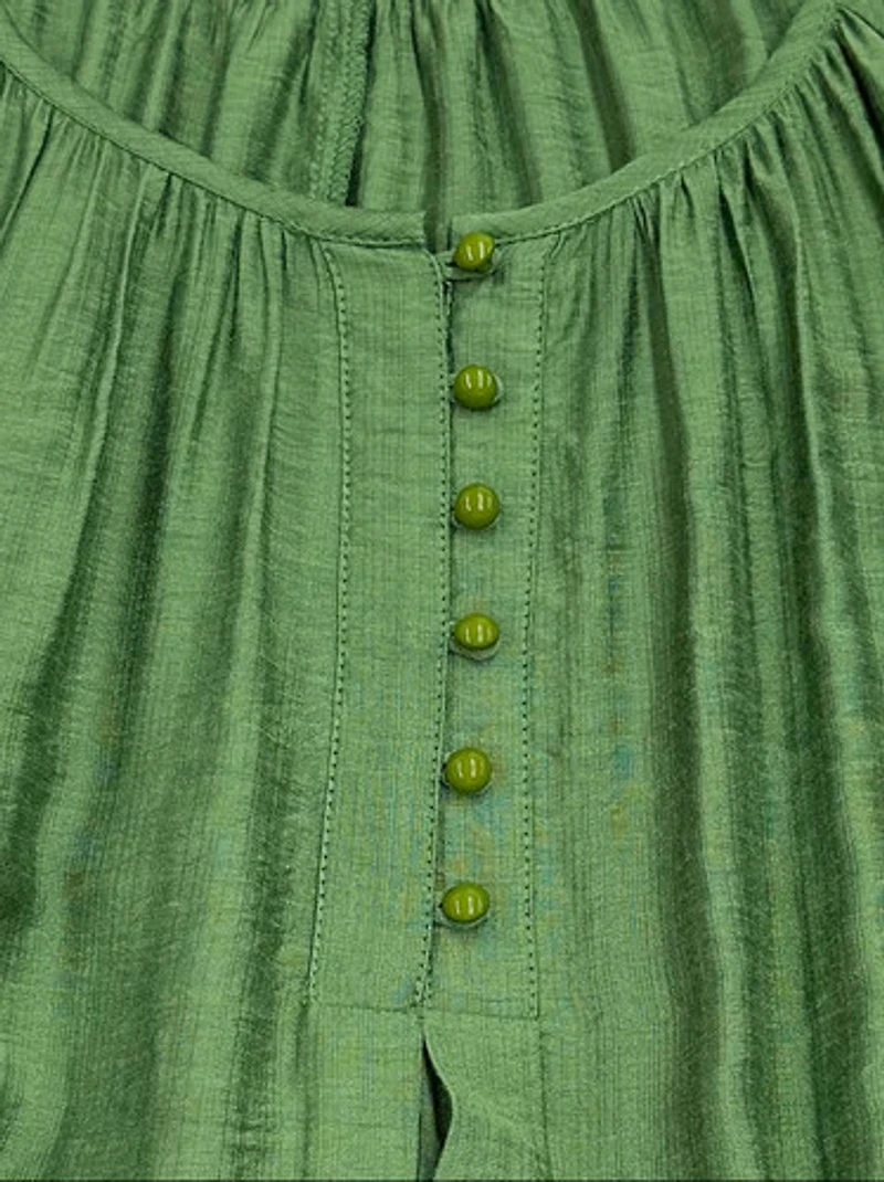 Avocado Green Scoop Neck  Flutter Sleeves Tie Waist