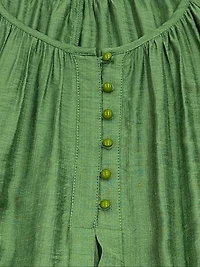 Avocado Green Scoop Neck  Flutter Sleeves Tie Waist