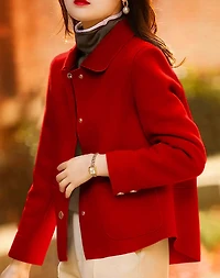 Red Collar Single Breasted Short Coat