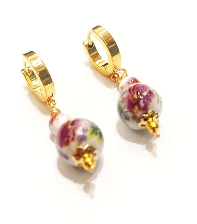 Vintage Pink Floral Porcelain Earring