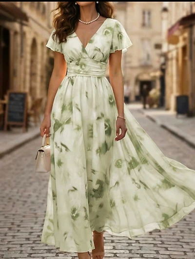 Elegant Ruffle Hem Floral Print Dress