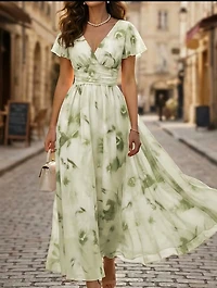 Elegant Ruffle Hem Floral Print Dress