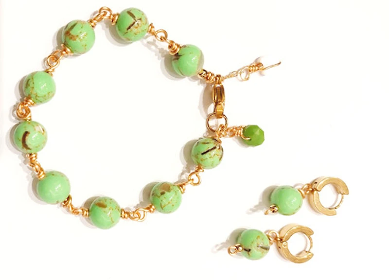 Natural Green Shell Howlite Turquoise  Earring 