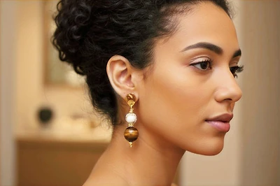 Tiger Eye Stone & White Golden Spun Howlite Earring 