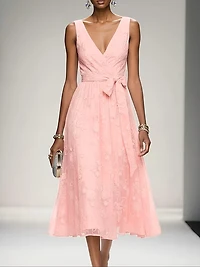Deep V-Neck Dress Embroidered Sleeveless