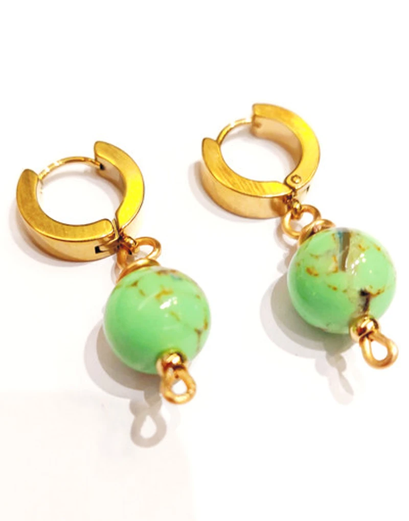 Natural Green Shell Howlite Turquoise  Earring 