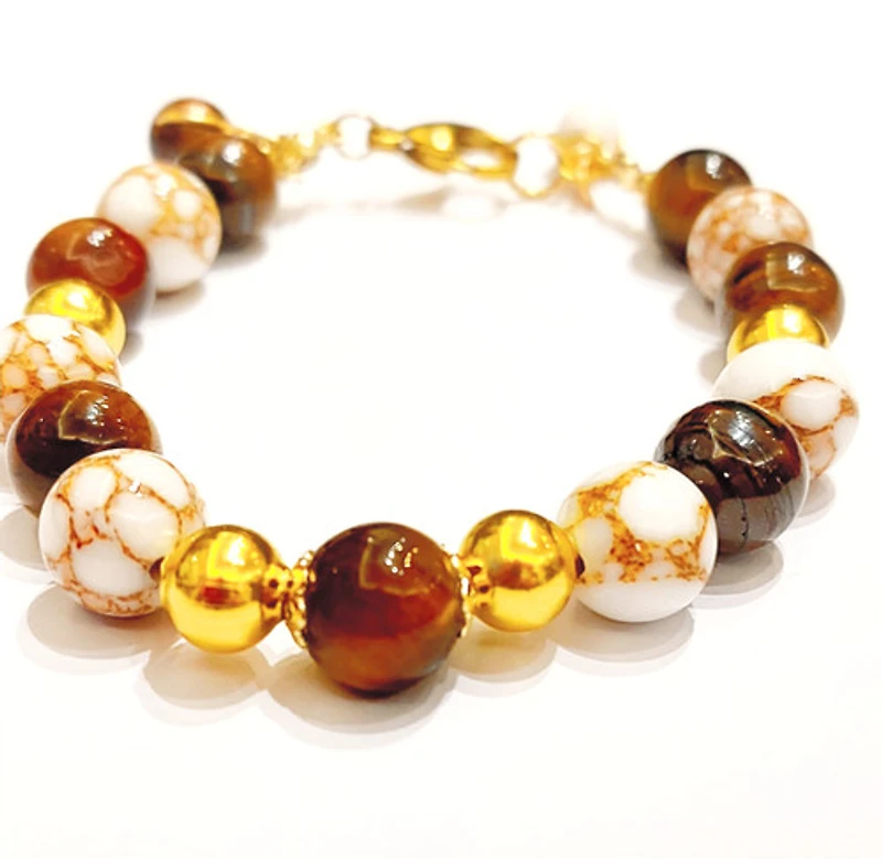 Natural Tiger Eye Stone & White Golden Spun5 Howlite