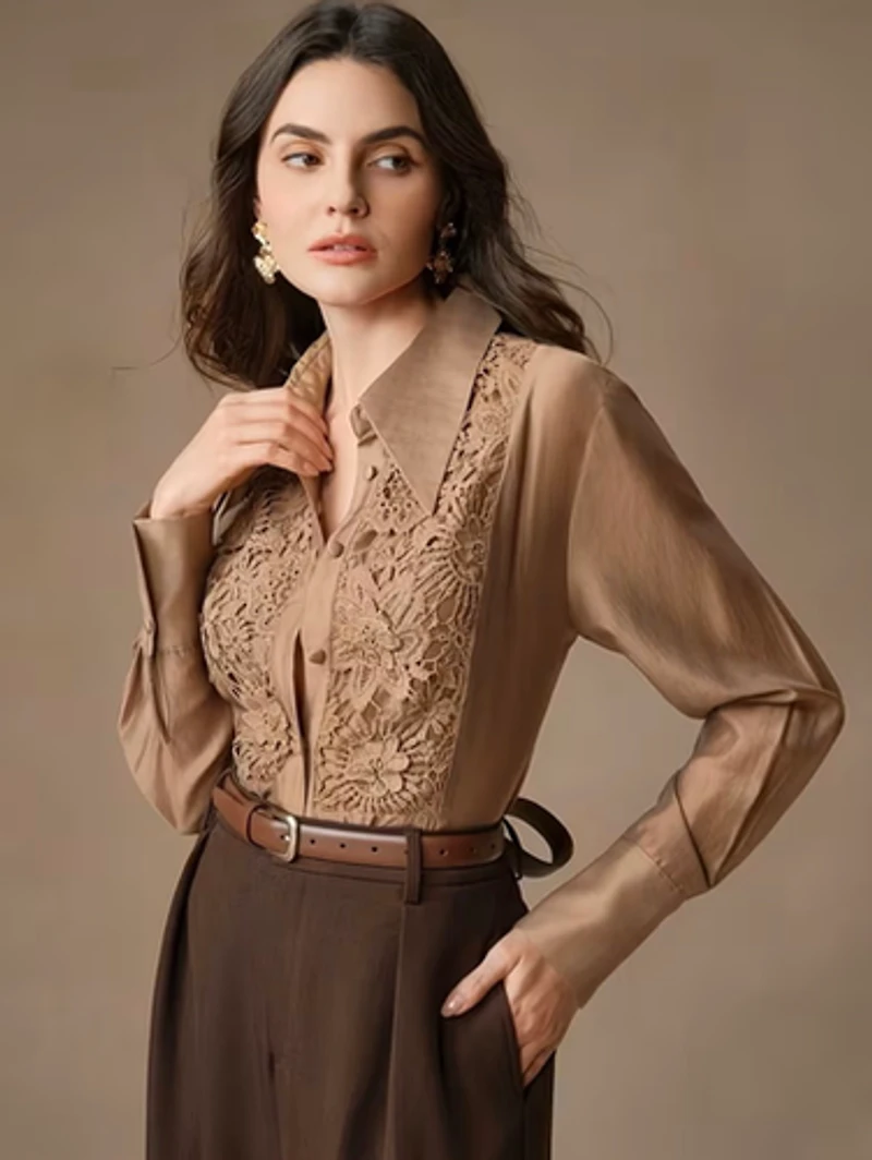 Long Sleeve Lace Embroidery Blouse