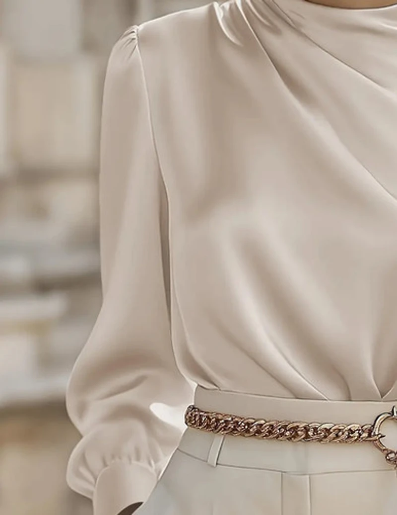 Elegant Collar Rouged Neck Detail Blouse