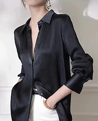 Black Satin Long Sleeve Blouse