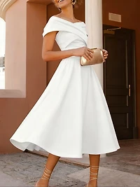 White Off Shoulder Cross V-Neck Dress