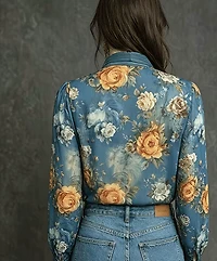 Chiffon Floral Front Tie Blouse