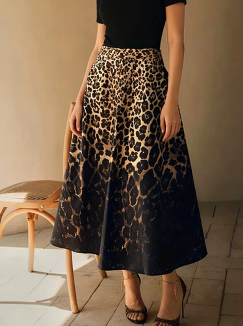 Leopard Print Midi Skirt