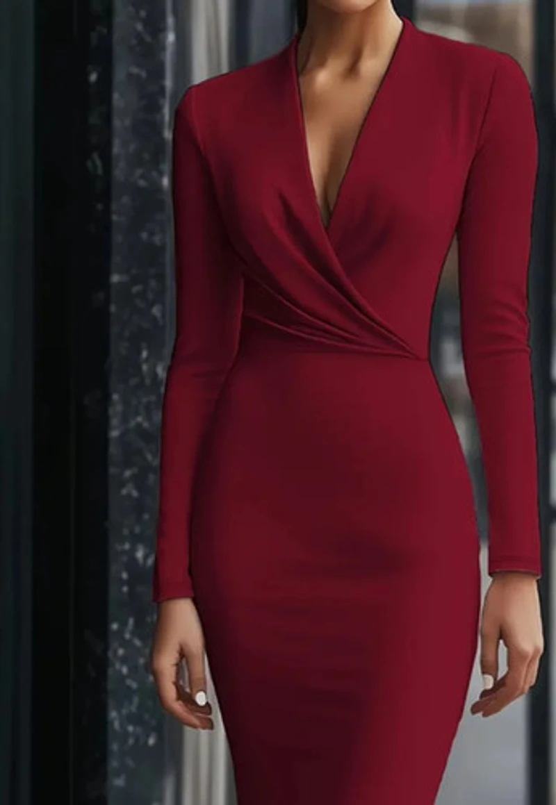 Slim Fit Knee -Length V-neck Dress