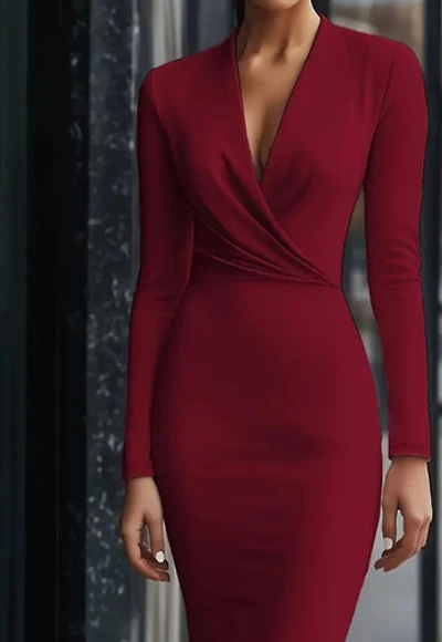 Slim Fit Knee -Length V-neck Dress