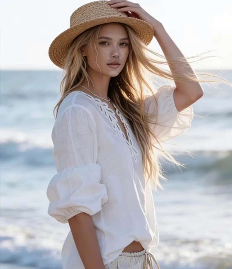 Embroidered  V-Neck Long Sleeve Tunic