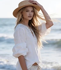 Embroidered  V-Neck Long Sleeve Tunic