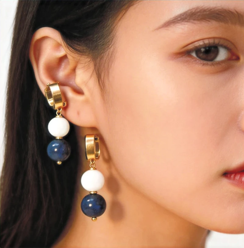 Blue Lapis & White Agate Stone Earrings