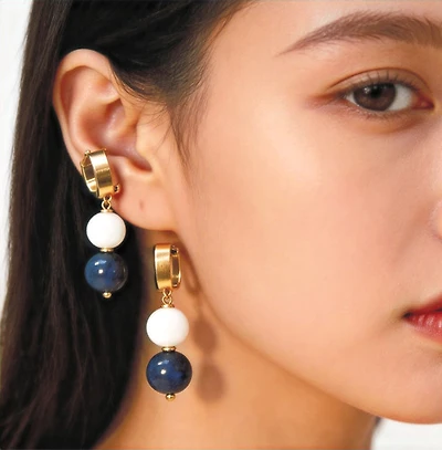 Blue Lapis & White Agate Stone Earrings 