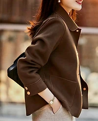 Collar Single Breasted Brown Jacket