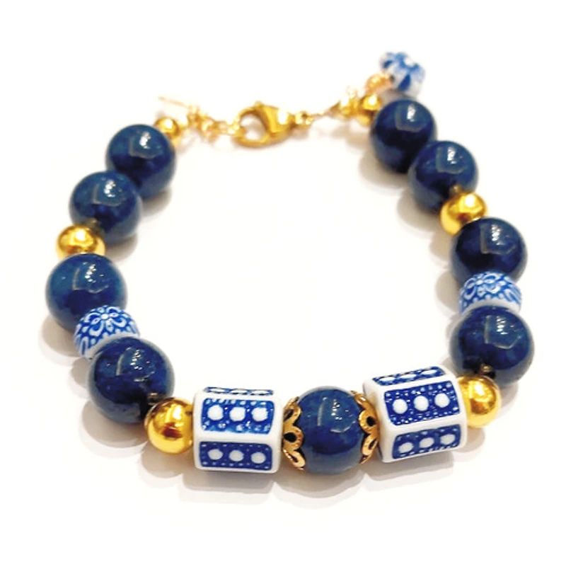 Blue Lapis Lasuli  Bracelet Drum Porcelain