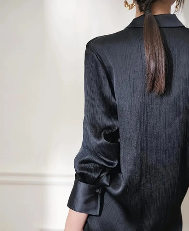 Black Satin Long Sleeve Blouse