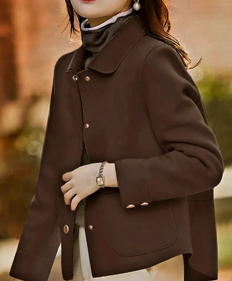 Collar Single Breasted Brown Jacket