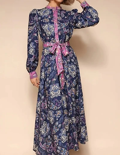 Stand-Up Collar Printed Long Sleeve Dress