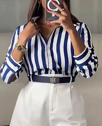 Blue & White Pinstripes Collard Shirts