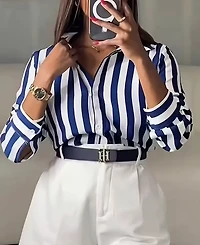 Blue & White Pinstripes Collard Shirts